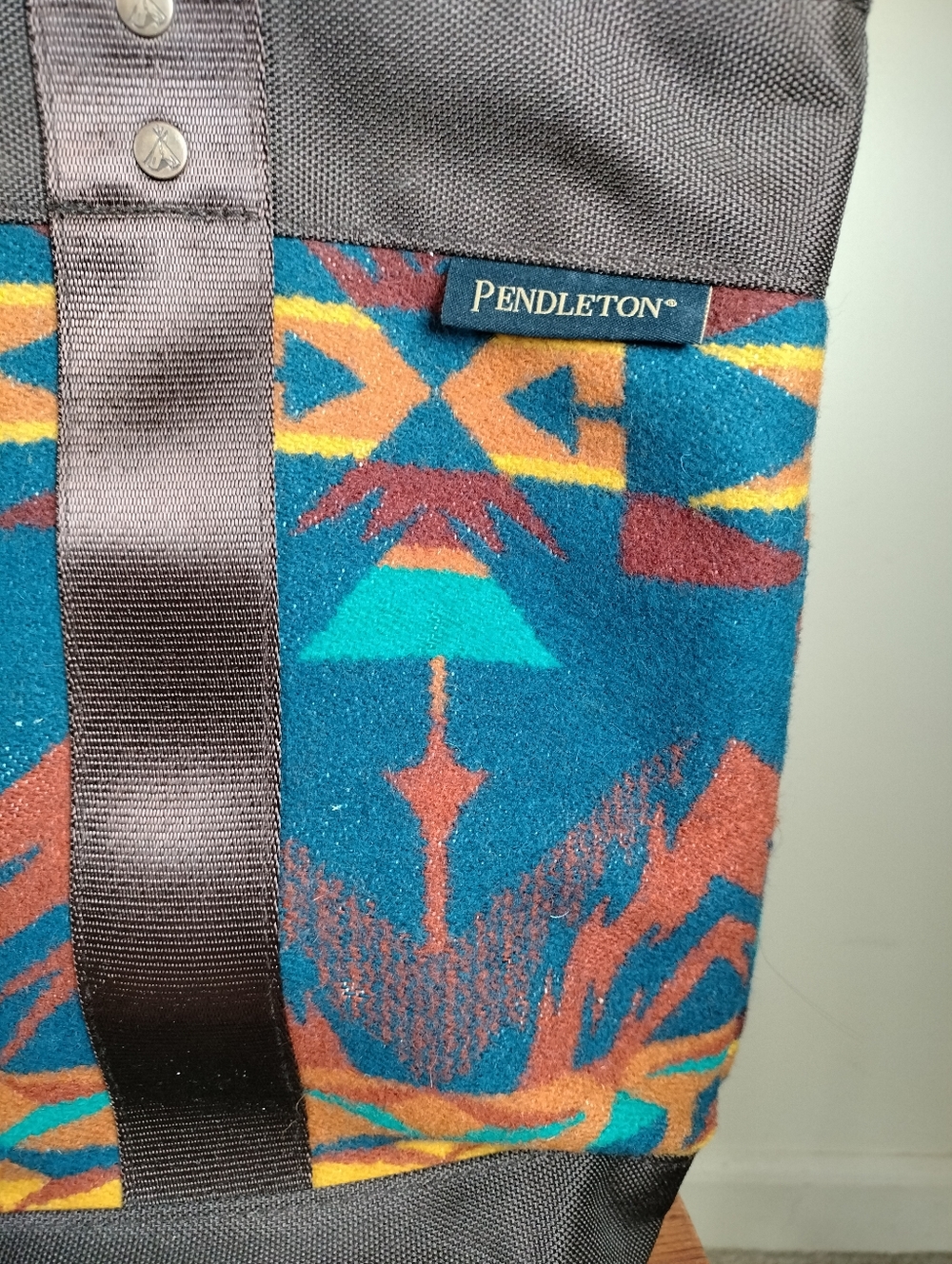 Pendleton Chief Joseph Wool Snap Tote Bag Turquoise Brown Southwest Aztec Boho - Picture 10 of 13